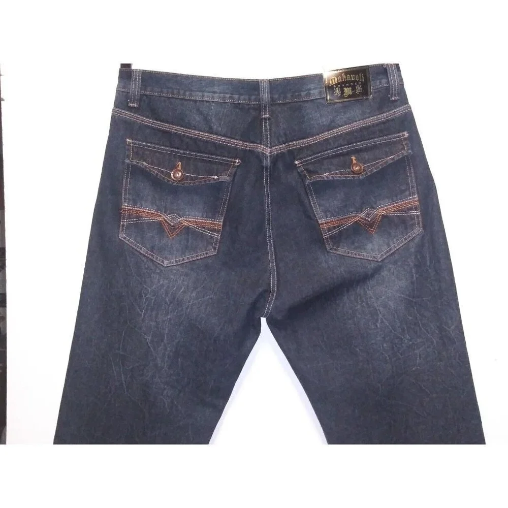 Makaveli Branded Mens Jeans Size 40/26.5 short dark wash high rise straight EUC
